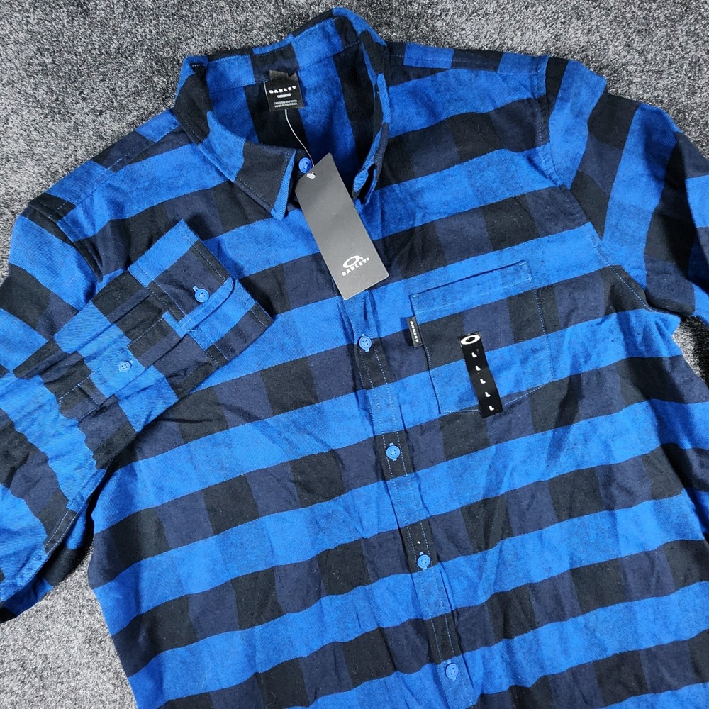 Oakley Flannel Shirt Mens Large Blue Black Plaid LS Button Down 457652OV